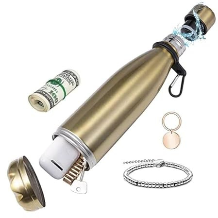 Stainless Steel Diversion Safe Bottle, Hidden Stash Can for Keys, Money, Cash Storage & Secret Safe Use, 750ml/16oz capacity (Golden)