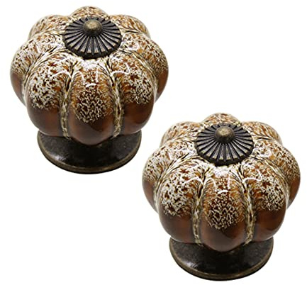 2pcs Poignées D'armoire en porcelaine Boutons Porte pour Enfants Joli manche en céramique Poignet de Placard Type de citrouille Tirage de Meubles pour Tiroir,Armoires (White)