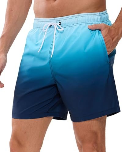 Decorie Bañador Hombre Secado Rápido Traje de Baño Hombre Bañador Corto con Forro de Malla y Bolsillos (Azul-B,M)