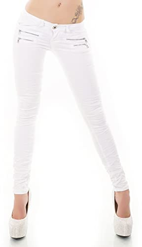 STIDIA Jean taille basse pour femme - Coupe ajustée - Stretch - Tailles XS à XL, Blanc/81-1, M