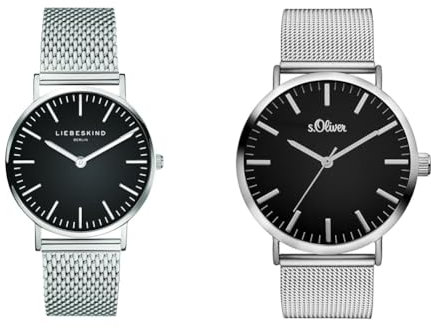Liebeskind Damen Analog Quarz Armbanduhr mit Edelstahlarmband LT-0096-MQ & S.Oliver Damen Armbanduhr SO-3325-MQ, Silber-Schwarz