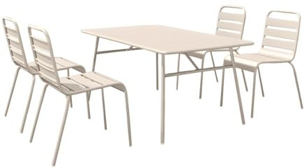 Vente-unique-Garten-Essgruppe: Tisch L. 160 cm + 4 stapelbare Stühle - Metall - Beige - MIRMANDE von MYLIA