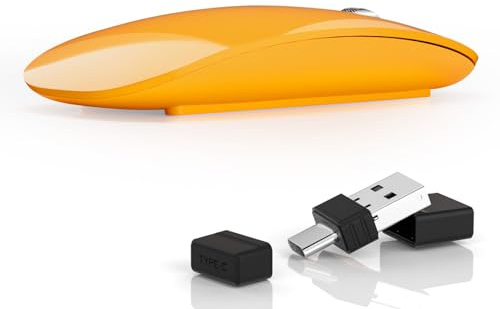 Uiosmuph G11 Souris sans Fil, 2.4 GHz avec Récepteur USB Souris Ultra Mince Souris Silence 1000-1200-1600 DPI Réglable Mouse, pour Ordinateur Portable, PC, Orange