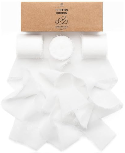 Vitalizart Chiffon White Gift Ribbon 3 Rolls 1.5'' x 7 Yd | 21 Yd Handmade Frayed Fringe Ribbons for Wedding Invitations, Bridal Bouquets, Gift Wrapping, Decoration, DIY Crafts