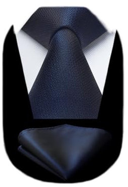 HISDERN Krawatte Herren Dunkel Blau Klassisch Hochzeit Schlips Formelle Elegant Krawatte mit Einstecktuch Set Business Party