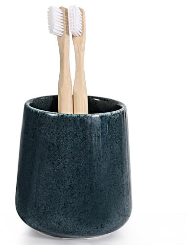 Autumnlife Toothbrush Holder Blue, Ceramic Mouthwash Cup Bathroom Toothbrush Cup, Reusable Toothbrush Holders for Toothbrush and Toothpaste, 12 OZ | Dark blue