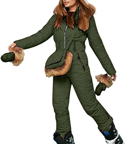 Generisch Skianzug Damen Schneeanzug Thermo Schneeoverall Warm Skibekleidung Set Einteiler Wasserdicht Skioverall Schneeanzug Mit Kapuze Jumpsuit Zweiteilig Bodysuit Skianzüge Fleece Outdoor Skisuit
