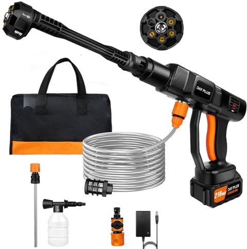 Nettoyeur haute pression sans fil, max. 45 bar, avec batterie de 3000 mA, pulvérisateur de mousse, buse multifonction 6 en 1 et buse rotative à 180° pour nettoyage de voiture, sol et jardin
