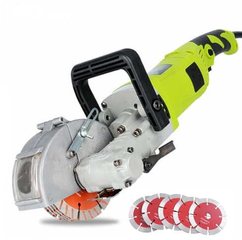 Wall Chaser 4000W Wall Groove Cutting Machine, Electric Wall Chaser with Dust Extractor and 5 Blades, Brick Concrete Slotting Machine with Adjustable Cutting Depth & Width for Brick Marble and Floors