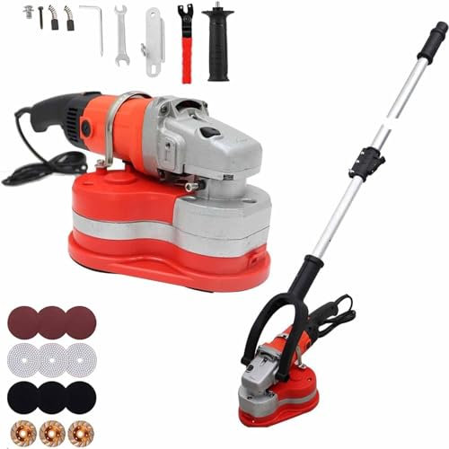 XYEJL Amoladora Hormigón Eléctrica,Pulidora Suelos 3 Cabezales con 4 Discos Pulido Diferentes,2800 RPM,Ajuste 6 Velocidades,Bloqueo Seguridad,Amoladora Suelos Hormigón,WithExtensionPole