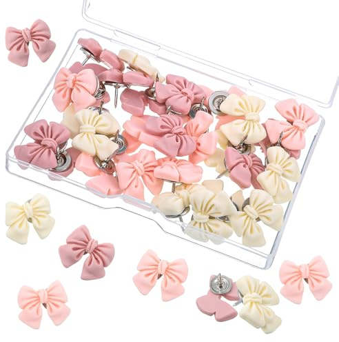 30PCS Bow Push Pins, Decorative Push Pins, Cute Pushpin, Bowknot Thumb Tacks with Case, Pink Thumb Tacks for for Photo Wall, Map, Corkboard, Bulletin, Wall, Home, School and Office Decorations