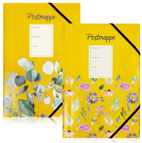 Postmapp a4 skola, gul postmapp din a4 skola, postmapp skola med elastisk stängning för kontor och skola, 2-pack