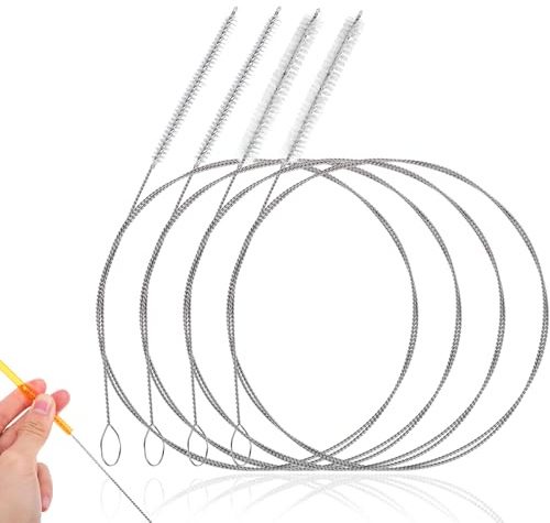 TIESOME 4 stycken 100 cm + 120 cm slangborste, rostfritt stål rörrengöringsborste, extra lång, flexibel sugrör, flaskborste, rörborste, rengöringsborstar för sugrörsrör, kylskåpskabel