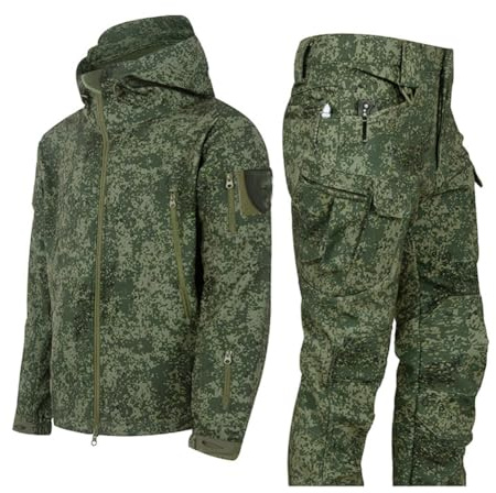 SimidunEUR Hombre Traje de uniforme militar de camuflaje impermeable – Conjunto de chaqueta y pantalón táctico, suaves para combate，trabajo, pesca, caza y escalada