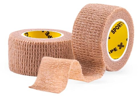 2 Rolls SPORTTAPE Cohesive Finger Tape - 2.5cm x 4.5m | Compression Bandage - Beige | Self-Adhesive Wrap - Thumb, Toe, Goalkeeper Finger & Wirst Tape | First Aid & Medical Physio Bandage