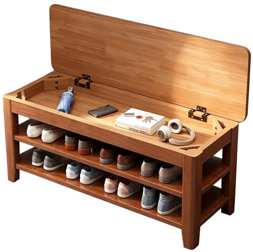 Mobile Ingresso con Scarpiera Vano Portaoggetti con Coperchio Ribaltabile Struttura In Legno Massello Panca Ingresso con Seduta per Ingresso Soggiorno e Corridoio(Brown,60 * 30 * 44cm)