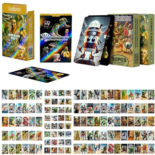 HTTDSLF 122 Pezzi Italian Brainrot Carte, Italian Brainrot Trading Card Set, con 90 Carta da Collezione e 32 Adesivi, Regalo per Bambini, Ragazzi, Feste e Party
