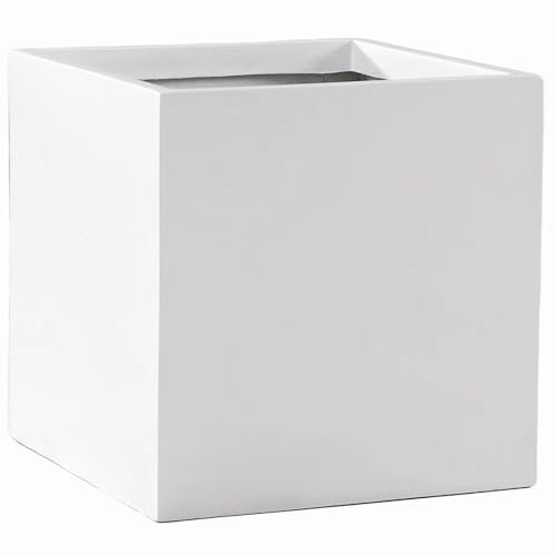 VIVANNO Pflanzkübel Fiberglas Block Frostsicher - 40x40x40 cm - Weiß Matt - Blumenkübel Quadratisch für Draußen und Drinnen