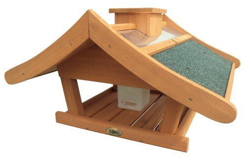 HABAU Vogelhaus Estland mit Futtersilo und Ständer - Futterhaus mit Dach aus Zinkblech und Bitumenpappe