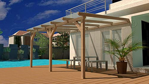 solidBASIC 600x350 cm BxT Leimholz Terrassenüberdachung + Stegplatten + Zubehör - Unbehandelt/NATUR - ÜBERDACHUNG TERRASSENDACH HOLZ VORDACH CARPORT TERRASSE WINTERGARTEN GARTENLAUBE PAVILLON 6x3,5 m
