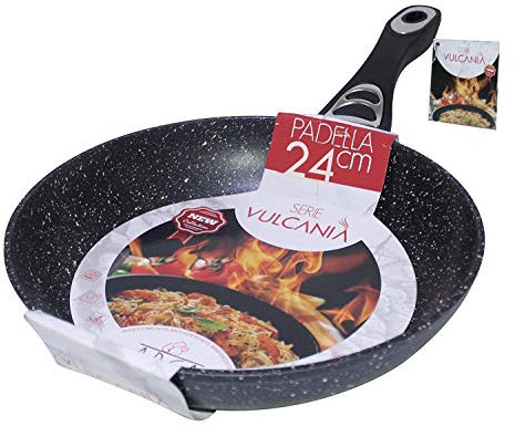 ARCA Vulcania Padella In Pietra Lavica, Rivestimento In Teflon Antiaderente, Fondo Ad Induzione Da 4mm, CM.24
