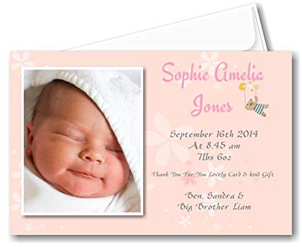 30 Personalised Baby Thank You Cards , Baby Announcement cards - Girl