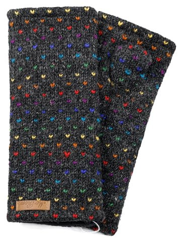 McRon Damen Gestrickte Pulswärmer Stulpen Modell Ines Regenbogen Anthrazit 2 95R