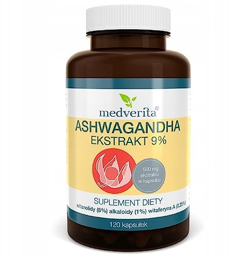 Medverita - Ashwagandha-Extrakt 9% - 500mg Extrakt pro Kapsel - Nervensystem - Konzentration - Nahrungsergänzungsmittel mit Pflanzenextrakten - 1 kapsel pro Tag -120 kapseln