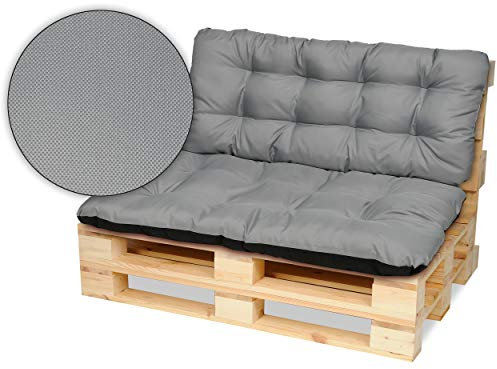 SuperKissen24. Palettenkissen Palettenauflagen Sitzkissen - 120x80 cm und Rückenlehne 120x50 cm - Outdoor und Indoor - grau