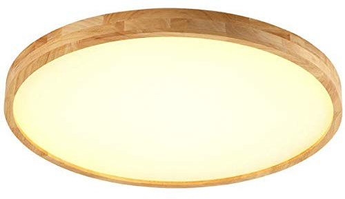 Weiß Deckenleuchte LED Holz Retro Wohnzimmer Schlafzimmer Badezimmer Korridor Modern Deckenlampe Elegante Landhaus Kinderzimmer Büro Lampe Minimalistisch Rund Acryl Lampenschirm (50cm, Warmes Licht)