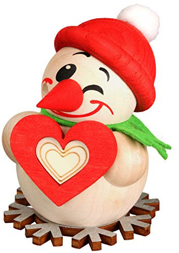 Seiffener Volkskunst | Deko Räuchermann | Mini Cool-Man Räuchermännchen 8 cm | Schneemann | Original Erzgebirge | 19606 | mit Herz