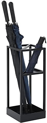 MyGift Umbrella Stand,Umbrella Holder for Entryway,20 Inch Tall Modern Metal Geometric Freestanding Umbrella Rack or Cane Holder with Shelf for Small Umbrellas and Bottom Drip Tray (Black)