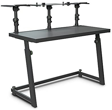 Gravity FDJT 01 - DJ-Tisch mit flexibler Lautsprecher und Laptop Ablage, höhenverstellbar bis 109 cm, schwarz