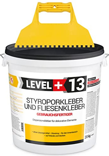 Colle polystyrène 25 kg + spatule à dents en plastique, colle en liège, non-tissé de rénovation, colle à dispersion, colle de montage RM13 KW