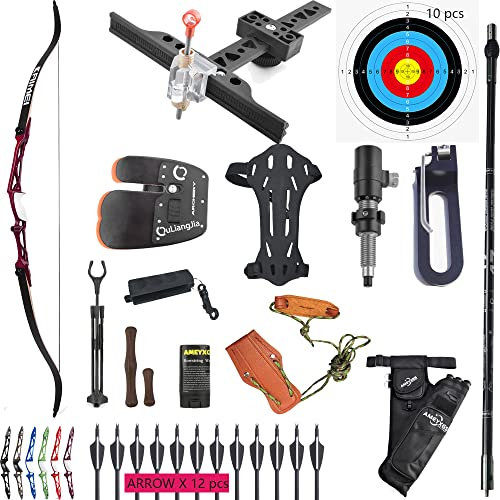 wolfman Bogenschießen Recurve Bogen Set Erwachsene 66/68/70 Zoll 12-40Lbs Bogen und Pfeil Set Praxis Bogen Wettbewerb Bogen Jagd Bogen für Bogenschießen Club Schießwettbewerb RH(Rose, 68/22Lbs)