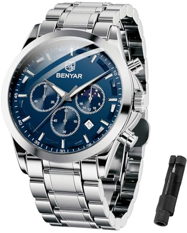 BENYAR by Herrenuhr Uhren Herren Wasserdicht Herrenuhren Chronograph m?nner Armbanduhr für Herren Eleganz Lederarmband/Edelstahl Quarz Geburtstags/Weihnachts Gold/Silber/Blau/Schwarz
