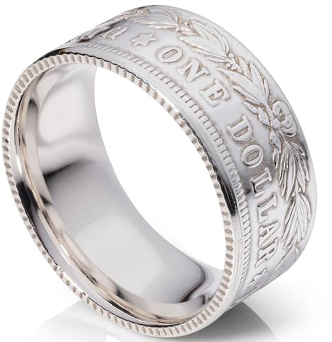 CHANGE TO TREASURE Handcrafted Morgan Silver Dollar Ring | Comfort Fit Unique Wedding Band | Silver Coin Ring (Polished, 12)