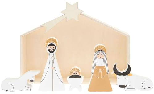 Crèche de Noël + figurines en bois à décorer - 6 pcs