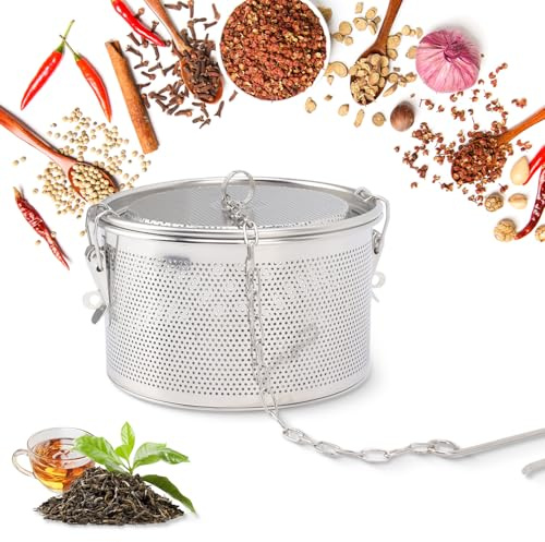 Tesil Kryddsil 15 cm 1,7 l rostfritt stål kryddfilter med förlängd kedjakrok, extra finmaskig kryddkula teägg för löst te kök matlagning