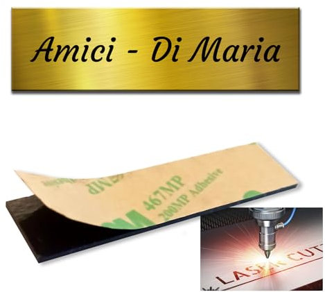 Targhetta nome personalizzata per cassetta postale o citofono, incisa a laser, autoadesiva, su laminato plastico colore ORO - MADE IN ITALY
