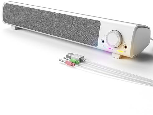 HPYLIF·H Computer Speakers, PC Gaming Speakers for Desktop, Laptop, USB Powered 3.5mm AUX PC Sound Bar with Headphones & Microphone Link, Superb Stereo Sound, Plug-in-Play