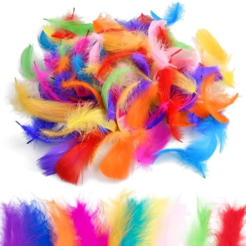 NIEUGS 200 Stück Federn,Bunte Federn Zum Basteln, Bunte Federn, Federn Bunt, Flauschige Federn In Gemischte Farben für DIY Handwerk Basteln Feder Traumfänger Party Dekoration Karneval Ostern