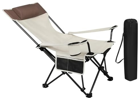 WOLTU Campingstuhl klappbarer Klappstuhl Angelstuhl Leichter Strandstuhl Faltstuhl mit Lehne Getränkehalter Aufbewahrungstasche 150 kg belastbar Beige
