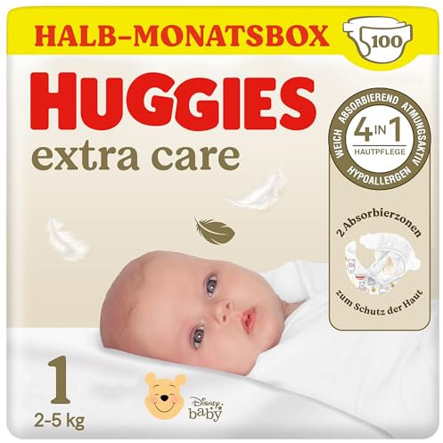 Huggies Babywindeln für Neugeborene Newborn Größe 1, 100 Windeln (2x50), Halb-Monatsbox