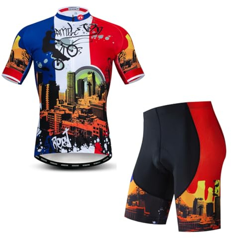 Herren-Fahrradtrikot-Set Fahrradbekleidung Sommer Kurzarm Radbekleidung, M