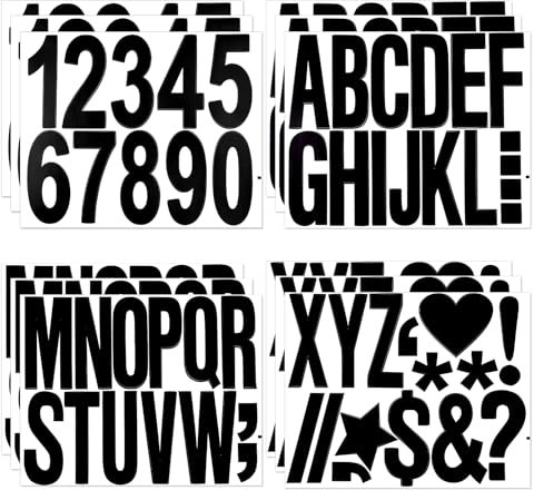 Jeffdad 12 Blatt Buchstaben Zahlen Aufkleber Set, 10 cm Selbstklebend Alphabet Nummer Aufkleber Wasserfeste Vinyl Sticker für Basteln Outdoor Schilder Poster Briefkästen Fenster(Schwarz)