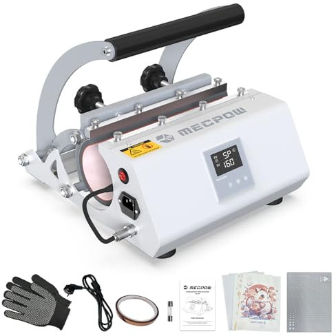 Mecpow Mug Sublimationspresse Tassenpresse, 11-30 oz Becher Hitzepresse Becherpresse, Einstellbarer Zeittemperatur Tragbare Tassenpresse Maschine, für Becher, Dosenkühler, Glas, Tasse usw (Weiß)
