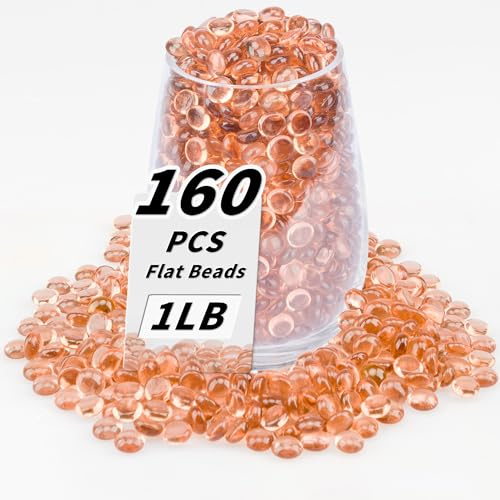 1 LB Pink Flat Glass Beads, 160-180PCS Small Glass Marbles, Mini Flat Round Pebbles for Vase Filler and Floral, Fish Tank Rocks Decorative Gemstones for Home and Aquarium Décor