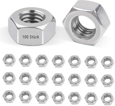 Sechskantmuttern Edelstahl M3, 100 Stück Edelstahlmutter, V2A DIN 934 Hex Nut Muttern Sechskantmuttern, Gewindemuttern, Kupplungen, Verstell- und Befestigungselemente im Innen- und Außenbereich