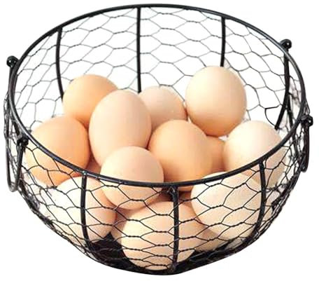Cesta de recolección de huevos - Cesta de almacenamiento de huevos Cesta de transporte de metal Organizador de huevos Colector y organizador de huevos, Cesta de almacenamiento grande para coci
